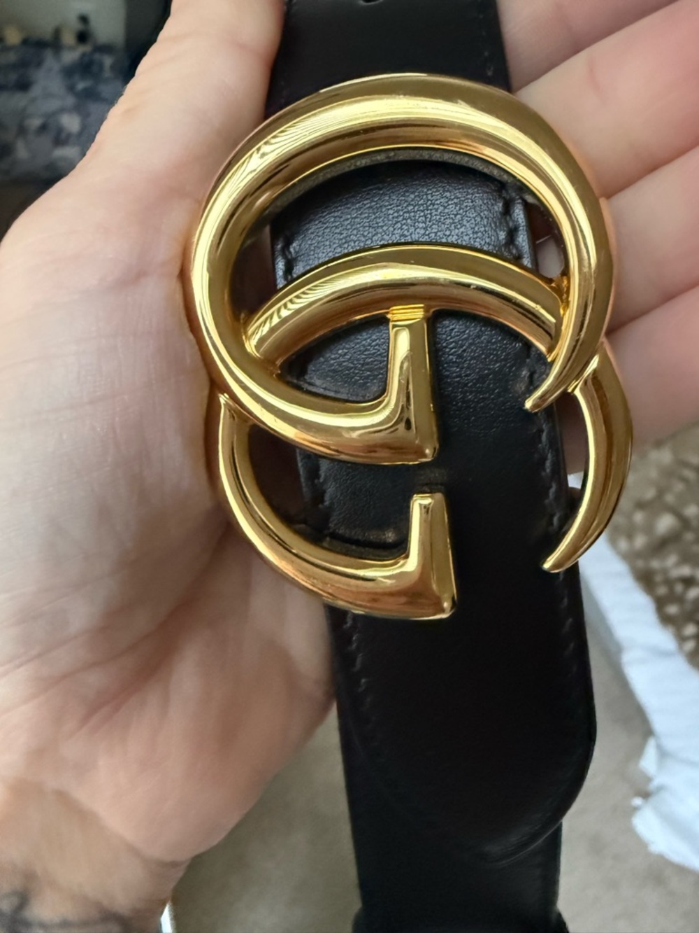 Gucci Black Leather Belt with Gold Double G Buckle size 80 - Picture 2 of 7